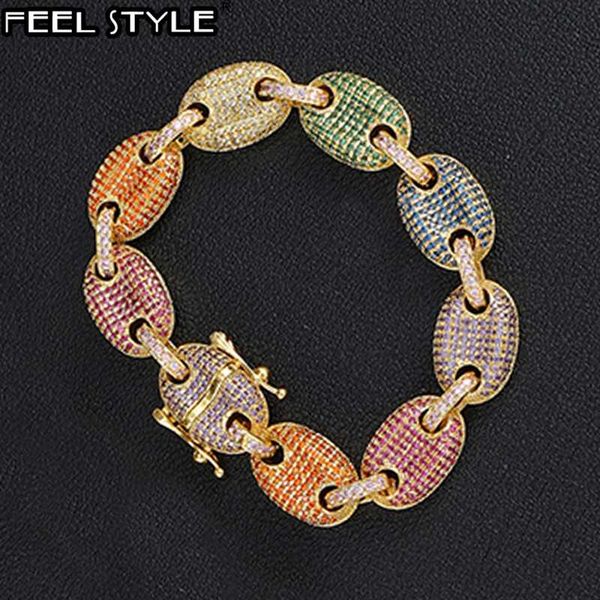 hip hop 11mm coffee beans chain iced out bling colorful cz cuban link chain bracelet for men charms jewelry, Black
hip hop 11mm coffee beans chain iced out bling colorful cz cuban link chain bracelet for men charms jewelry, Black
