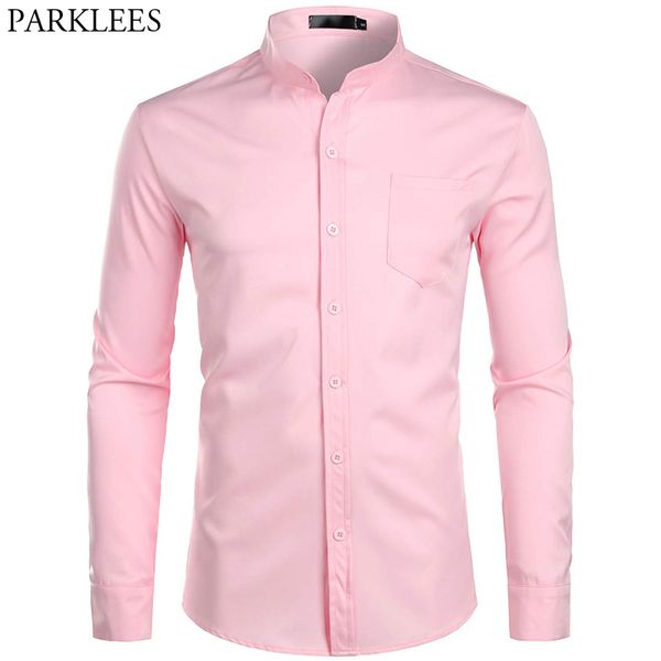 men's banded collar pink dress shirt 2020 brand new long sleeve casual button down chemise work casual shirt with one pocket 2xl, White;black
men's banded collar pink dress shirt 2020 brand new long sleeve casual button down chemise work casual shirt with one pocket 2xl, White;black