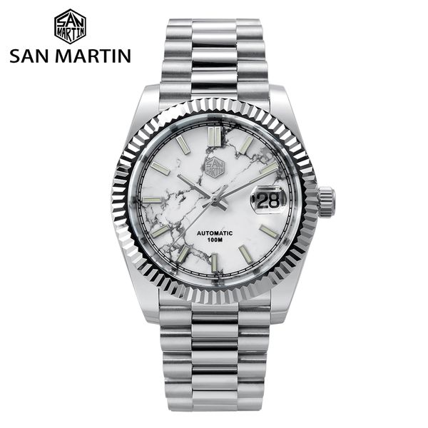 

San Martin Retro DATE JUST Business Luxury Sapphire Men Automatic Mechanical Watches Carving Bezel 10Bar BGW-9 Lume Date Window