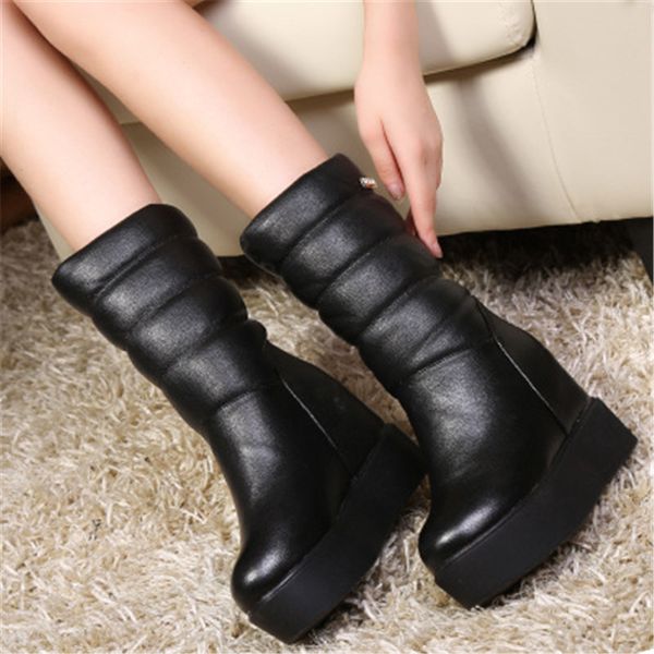 women increased internal boots wedge mid calf boots women fashion plush warm leather snow round toe ladies high heels, Black
women increased internal boots wedge mid calf boots women fashion plush warm leather snow round toe ladies high heels, Black