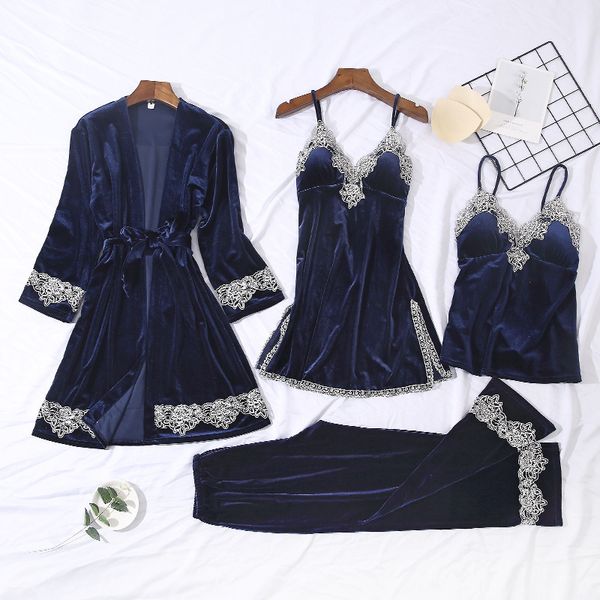 nightgown winter warm four piece velvet sling pajamas for women long sleeved homewear women pajama set, Black;red
nightgown winter warm four piece velvet sling pajamas for women long sleeved homewear women pajama set, Black;red