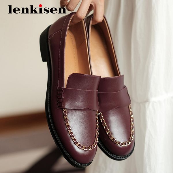 lenkisen preppy style genuine leather chain decorations limited customization round toe thick low heels slip on women pumps l05, Black
lenkisen preppy style genuine leather chain decorations limited customization round toe thick low heels slip on women pumps l05, Black