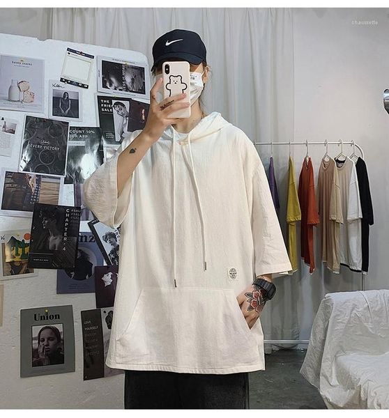 regular length with hooded tees pure color half sleeve clothing mens casual mens designer t shirts, White;black
regular length with hooded tees pure color half sleeve clothing mens casual mens designer t shirts, White;black