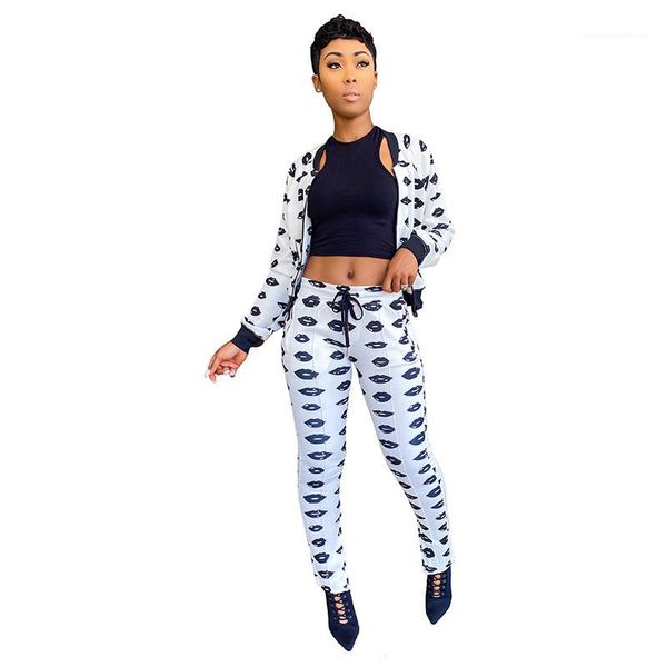 womens tracksuit lips printed casual womens two pieces set slim womens clothing cardigan designer fashion, Gray
womens tracksuit lips printed casual womens two pieces set slim womens clothing cardigan designer fashion, Gray