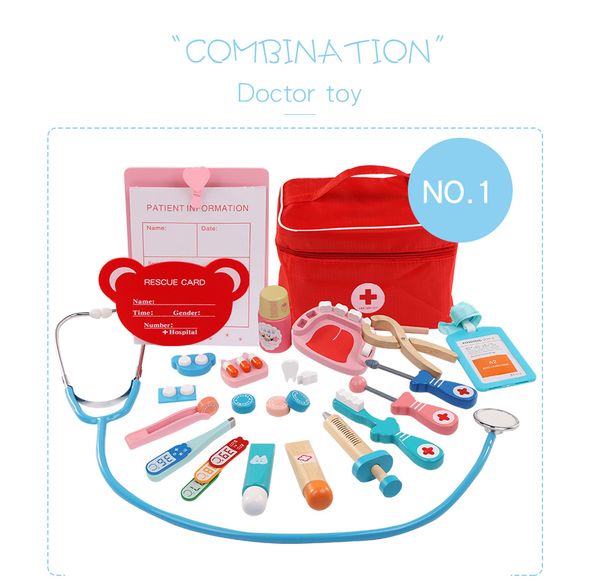 Children Wooden Toys, Imitation Cloth Bags Filled With Medicine Boxess, Boys And Girls Over A Doctor Injection, Toys And Gifts