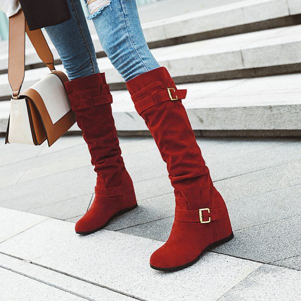 women's retro casual knight boots belt buckle elevator high heel mid boots women's, Black
women's retro casual knight boots belt buckle elevator high heel mid boots women's, Black