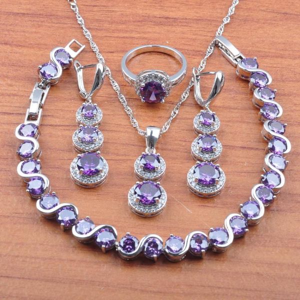 russian style natural purple crystal jewelry sets for women zirconia earrings and necklace rings bracelet set js0489, Silver
russian style natural purple crystal jewelry sets for women zirconia earrings and necklace rings bracelet set js0489, Silver