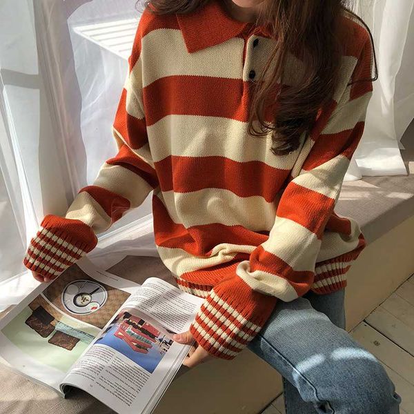 harajuku institute wind hit color stripe sweaters women spring casual turn-down collar knitted sweater female loose jumper, White;black
harajuku institute wind hit color stripe sweaters women spring casual turn-down collar knitted sweater female loose jumper, White;black