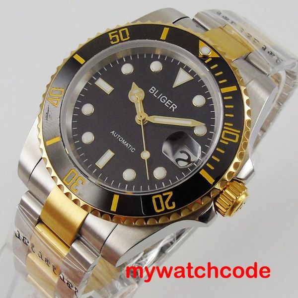 40mm bliger black dial date window 316l stainless steel band rotating bezel nh35 self-winding movement luxury men watch, Slivery;brown
40mm bliger black dial date window 316l stainless steel band rotating bezel nh35 self-winding movement luxury men watch, Slivery;brown