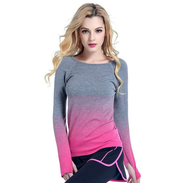 women professional yoga sport t shirt long sleeves gradient quickdry camisetas mujer sportswear sport fitness women shirts, White;red 
women professional yoga sport t shirt long sleeves gradient quickdry camisetas mujer sportswear sport fitness women shirts, White;red
