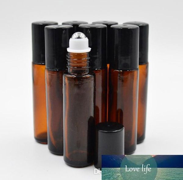 Price 700pcs/lot Refillable Amber 10ml Mini Roll On Glass Bottles Essential Oil Steel Metal Roller Ball Fragrance Perfume