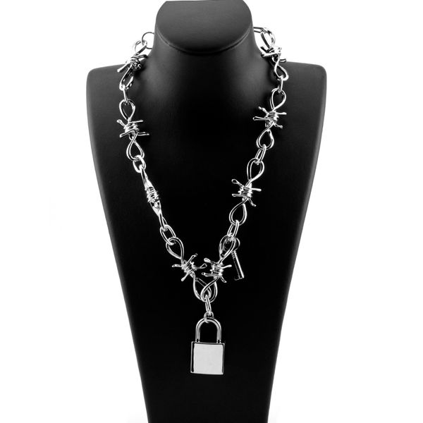 new arrival hip hop necklace thorns chain lockset padlock key razor pendant necklaces jewelry collar steampunk gifts, Silver
new arrival hip hop necklace thorns chain lockset padlock key razor pendant necklaces jewelry collar steampunk gifts, Silver
