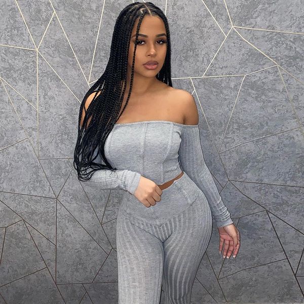 2020 autumn winter two piece set women tracksuits solid bodycon sets woman slash neck crop slim pants fashion suit women set, Gray
2020 autumn winter two piece set women tracksuits solid bodycon sets woman slash neck crop slim pants fashion suit women set, Gray