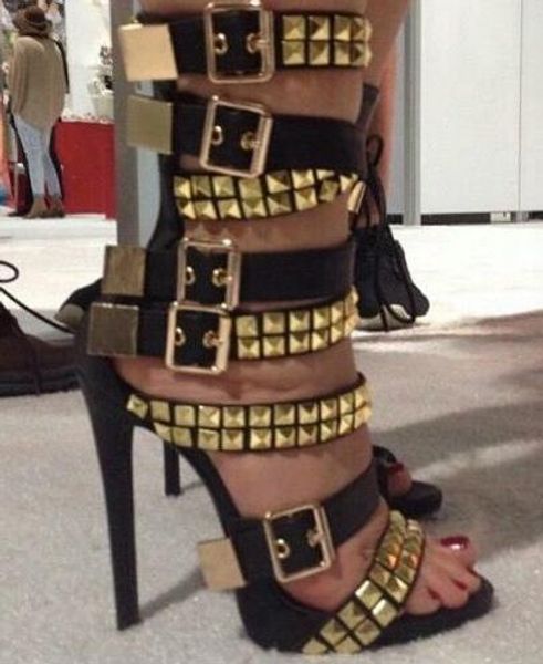 metal decorations stiletto heels gladiator sandals boots lady cut-outs motorcycle boots women peep toe buckles shoes with rivets, Black
metal decorations stiletto heels gladiator sandals boots lady cut-outs motorcycle boots women peep toe buckles shoes with rivets, Black