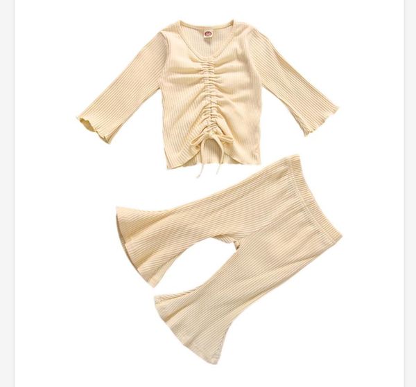 2020 baby girl flared sleeve suit long sleeve v neck navel design drawstring long bell bottom pants spring autumn clothing, White
2020 baby girl flared sleeve suit long sleeve v neck navel design drawstring long bell bottom pants spring autumn clothing, White