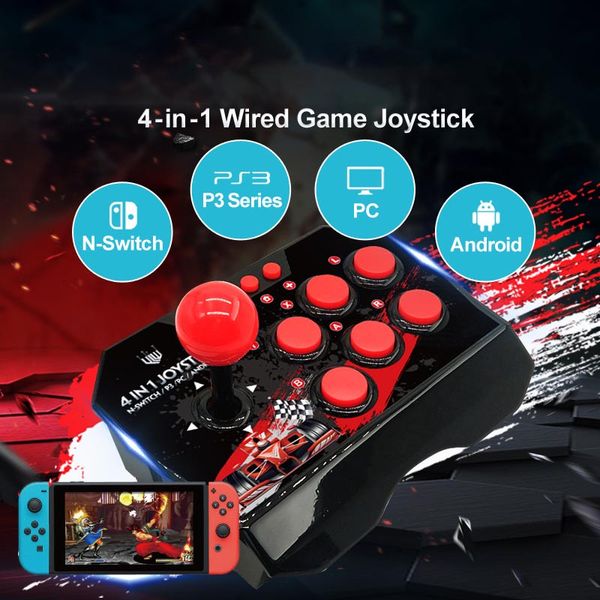 

4-in-1 Wired Game Joystick Support N-Switch/PC/ps3/Andriod Complete Function Buttons High Quality Battery-Free Handle Rocker Accessories
