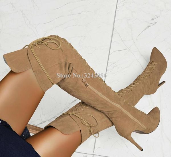boots suede lace-up over the knee long woman arrival pointed toe thin high gladiator fashion lady large size shoes, Black
boots suede lace-up over the knee long woman arrival pointed toe thin high gladiator fashion lady large size shoes, Black