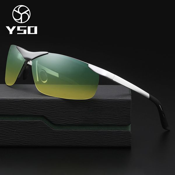 yso sunglasses men polarized uv400 aluminium magnesium frame hd night vision driving glasses semi rimless accessory for men 6806, White;black 
yso sunglasses men polarized uv400 aluminium magnesium frame hd night vision driving glasses semi rimless accessory for men 6806, White;black
