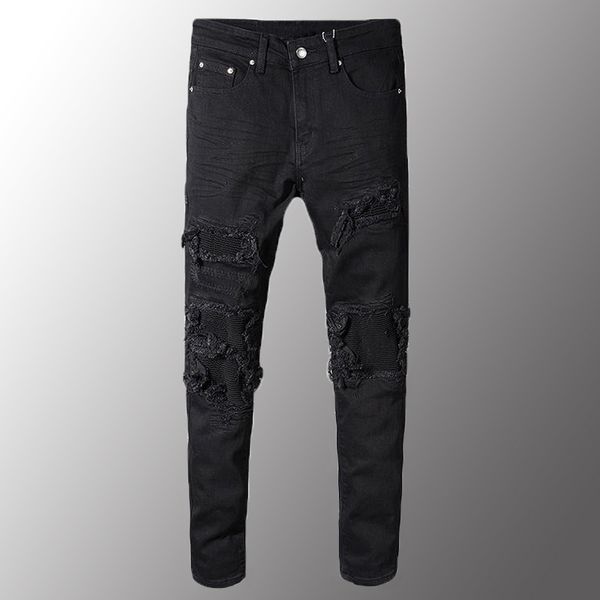 new men jeans luxury men's black patchwork stretch denim biker jeans for motorcycle slim fit skinny ripped pencil pants, Blue
new men jeans luxury men's black patchwork stretch denim biker jeans for motorcycle slim fit skinny ripped pencil pants, Blue