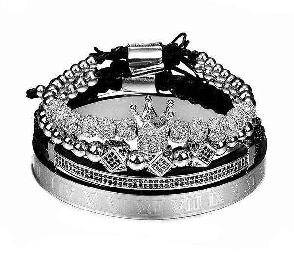 4pcs/set classical handmade braiding bracelet gold hip hop men pave cz zircon crown roman numeral bracelet luxury jewelry3a, Golden;silver
4pcs/set classical handmade braiding bracelet gold hip hop men pave cz zircon crown roman numeral bracelet luxury jewelry3a, Golden;silver