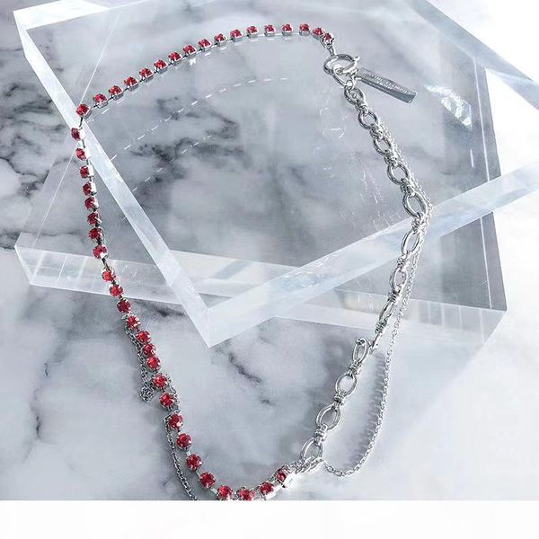 justine clenquet fashion personality red diamond splicing women's hip hop necklace, Silver 
justine clenquet fashion personality red diamond splicing women's hip hop necklace, Silver