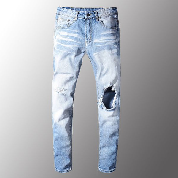 new men's light blue holes ripped stretch jeans slim skinny distressed denim pants long trousers male jeans 40
new men's light blue holes ripped stretch jeans slim skinny distressed denim pants long trousers male jeans 40