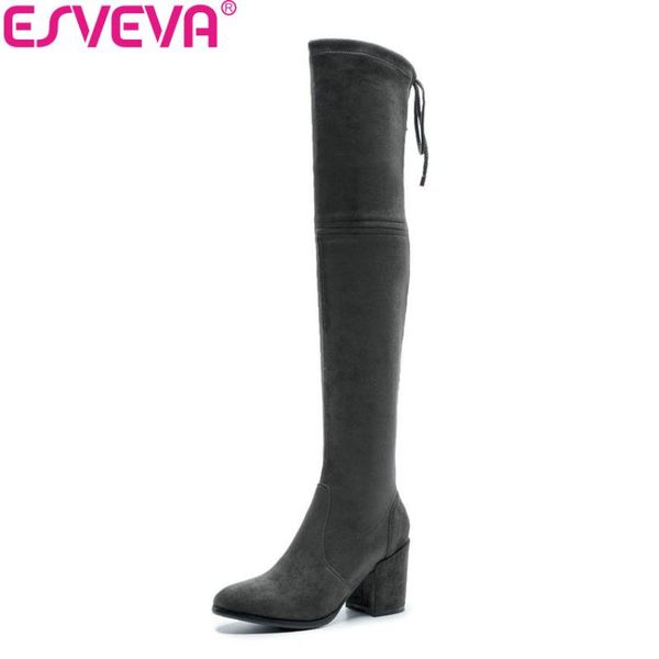 esveva 2020 women boots square heels stretch fabric over the knee boots spring autumn shoes round toe woman size 34-42, Black
esveva 2020 women boots square heels stretch fabric over the knee boots spring autumn shoes round toe woman size 34-42, Black