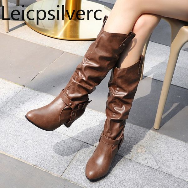 women's boots the new winter round head fashion belt buckle mid heel high tube women's shoes plus size 33-43 heel height 5cm, Black
women's boots the new winter round head fashion belt buckle mid heel high tube women's shoes plus size 33-43 heel height 5cm, Black