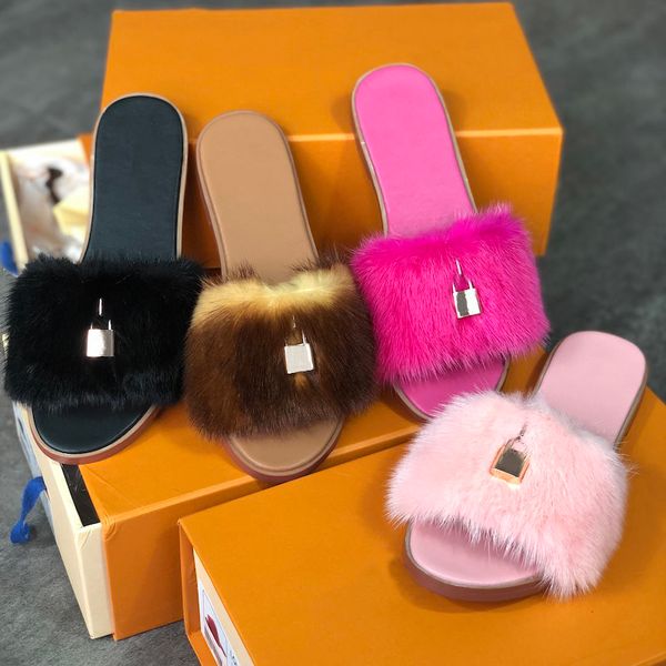 women flats slipper fur lock it mules leather slides designer fur slippers sandals flip flops good quality with box dust bag 35-42, Black
women flats slipper fur lock it mules leather slides designer fur slippers sandals flip flops good quality with box dust bag 35-42, Black