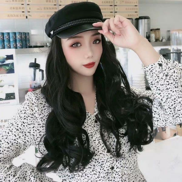 navy hat wig female long curly hair big wave hat wig one female autumn and winter woolen flat cap, Black
navy hat wig female long curly hair big wave hat wig one female autumn and winter woolen flat cap, Black