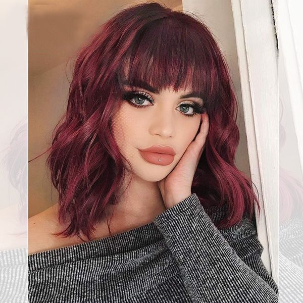 14inches natural wave wig red wig with bangs synthetic shor wigs for women heat resistant fiber hair, Black
14inches natural wave wig red wig with bangs synthetic shor wigs for women heat resistant fiber hair, Black