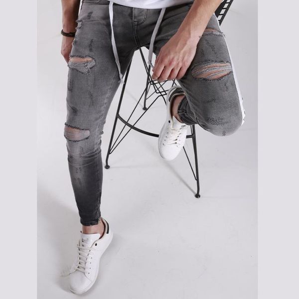 men's jeans 2021 trendy men slim drawstring hole ripped fit denim pants side stripe zipper pencil hip hop streetwear, Blue
men's jeans 2021 trendy men slim drawstring hole ripped fit denim pants side stripe zipper pencil hip hop streetwear, Blue