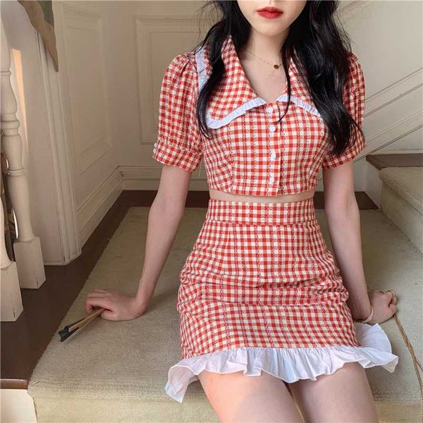 korea ulzzang prairie chic sweet summer mini short skirts cute plaid short sleeve harajuku casual fashion slim ins two piece set, Gray
korea ulzzang prairie chic sweet summer mini short skirts cute plaid short sleeve harajuku casual fashion slim ins two piece set, Gray