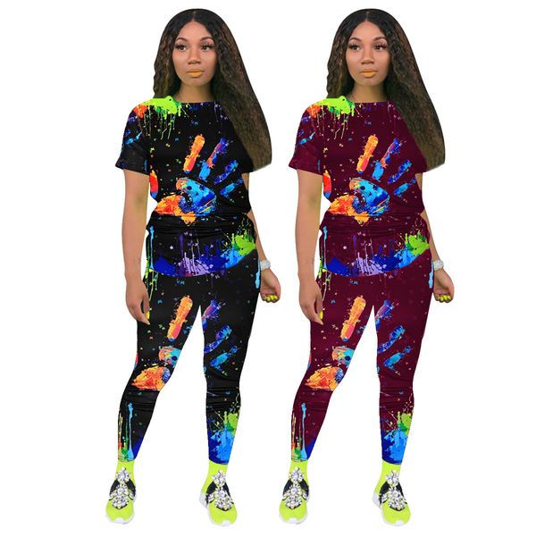 womens graffiti colorful suit short sleeve o-neck loose tshirt casual trousers famale two piece pants, White
womens graffiti colorful suit short sleeve o-neck loose tshirt casual trousers famale two piece pants, White