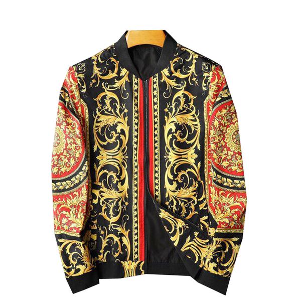 european and american men's clothing 2020 autumn new style long-sleeved zipper court retro print fashion coat, Black;brown
european and american men's clothing 2020 autumn new style long-sleeved zipper court retro print fashion coat, Black;brown