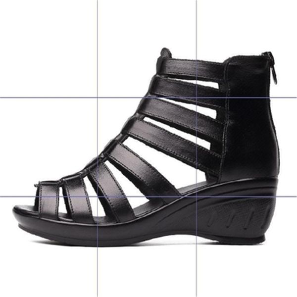2020 new summer leather wedge waterproof platform roman women's sandals round head fish mouth hollow women's sandals, Black
2020 new summer leather wedge waterproof platform roman women's sandals round head fish mouth hollow women's sandals, Black