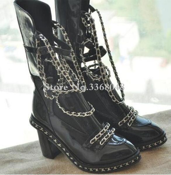 ankle high runway designer punk motorcycle boots shoes spring fall winter women chained ankle boots chunky heels, Black
ankle high runway designer punk motorcycle boots shoes spring fall winter women chained ankle boots chunky heels, Black