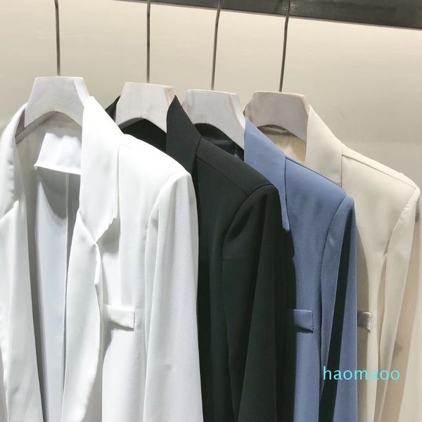fashion- turn down collar women's blazer jackets office lady casual female outwear solid women long coat blazer ladies top, White;black