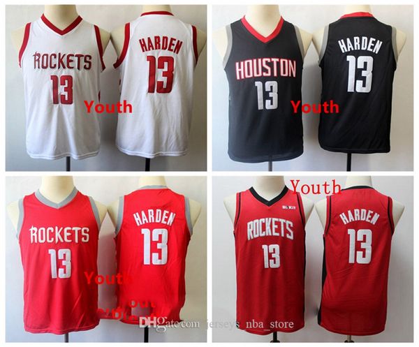 

Kids 13 James Harden Throwback Houston Rockets Jersey Majestic James Harden Stitiched White Black Red Youth Basketball Jerseys
