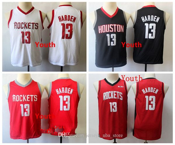 

Kids 13 James Harden Throwback Houston Rockets Jersey Majestic James Harden Stitiched White Black Red Youth Basketball Jerseys