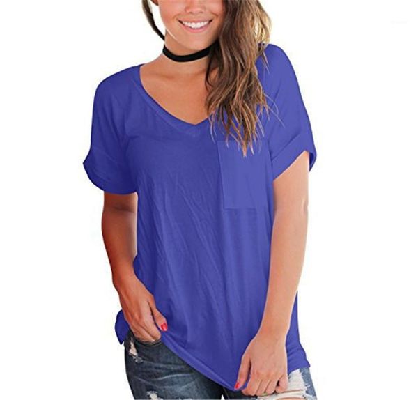 female v neck panelled clothes with pocket womens designer fashion tshirts summer loose short sleeve, White
female v neck panelled clothes with pocket womens designer fashion tshirts summer loose short sleeve, White