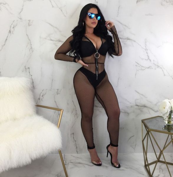 ld8070 european and american fashion zipper transparent jumpsuit women's mesh jumpsuit 2020, Black;white
ld8070 european and american fashion zipper transparent jumpsuit women's mesh jumpsuit 2020, Black;white