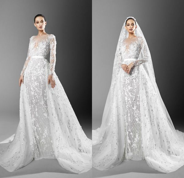 zuhair murad overskirt wedding dresses with detachable train lace floral appliqued robes de mariée custom made long sleeves vestido de noiva, White
zuhair murad overskirt wedding dresses with detachable train lace floral appliqued robes de mariée custom made long sleeves vestido de noiva, White
