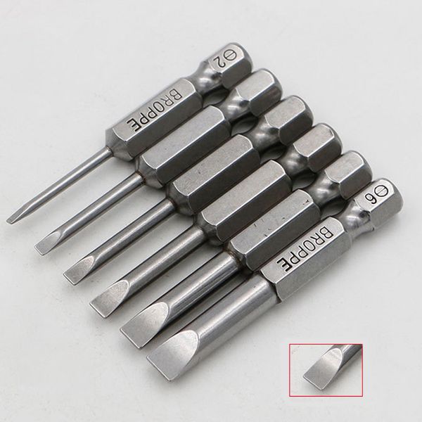 6 pcs/set 1/4" 50mm 2-6mm slotted screwdriver bit s2 magnetic electric drill flathead screw-driver head power driver tool
6 pcs/set 1/4" 50mm 2-6mm slotted screwdriver bit s2 magnetic electric drill flathead screw-driver head power driver tool