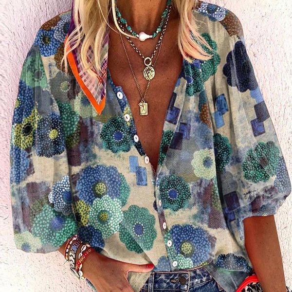 women's blouses & shirts summer floral print single breasted women blouse lady 3/4 lantern sleeve irregular female casual oversized str, White
women's blouses & shirts summer floral print single breasted women blouse lady 3/4 lantern sleeve irregular female casual oversized str, White