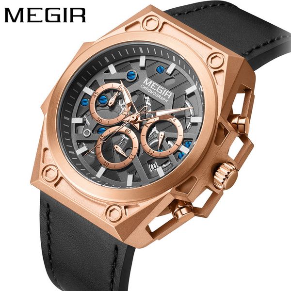megir watch men waterproof chronograph male clock genuine leather business man sport wristwatch 4220, Slivery;brown
megir watch men waterproof chronograph male clock genuine leather business man sport wristwatch 4220, Slivery;brown