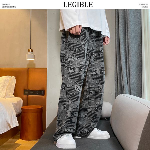 men's jeans legible mens streetwear loose straight trousers 2021 elastic waist casual wide leg pants men korean denim, Blue
men's jeans legible mens streetwear loose straight trousers 2021 elastic waist casual wide leg pants men korean denim, Blue