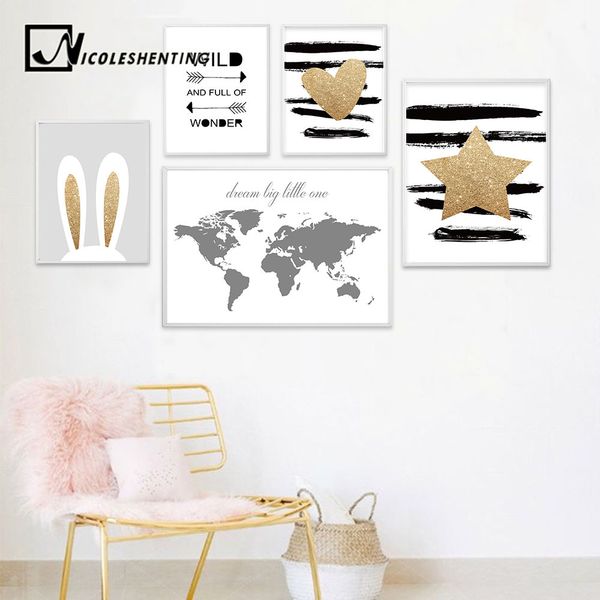 world map nordic poster canvas wall art painting gold heart nursery prints rabbit head wall picture baby kids bedroom decoration
world map nordic poster canvas wall art painting gold heart nursery prints rabbit head wall picture baby kids bedroom decoration
