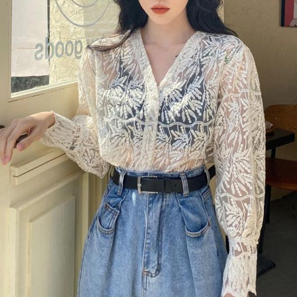 women's blouses & shirts fall spring women single breasted lace chiffon blouse female long sleeve base loose fashion elegant shirt, White
women's blouses & shirts fall spring women single breasted lace chiffon blouse female long sleeve base loose fashion elegant shirt, White