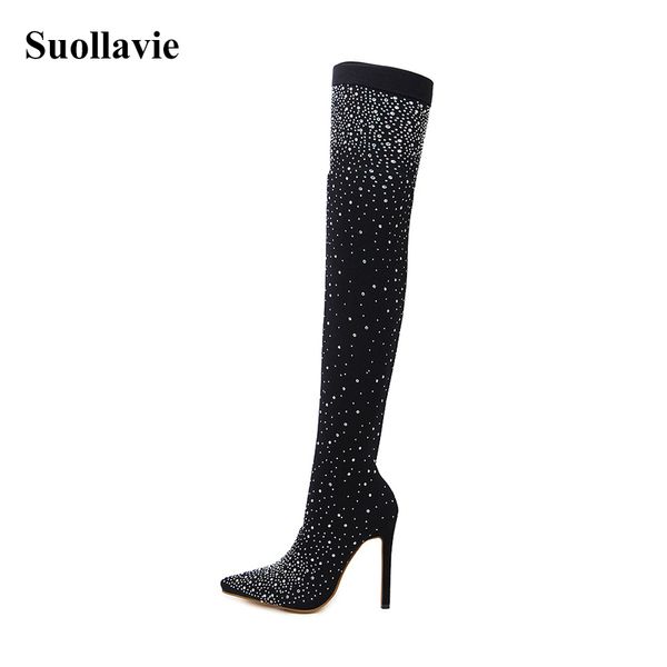 suollavie 2020 fashion sock boots luxury crystal over-the-knee boots women stretch fabric women shoes pionted toe thin high heel, Black
suollavie 2020 fashion sock boots luxury crystal over-the-knee boots women stretch fabric women shoes pionted toe thin high heel, Black